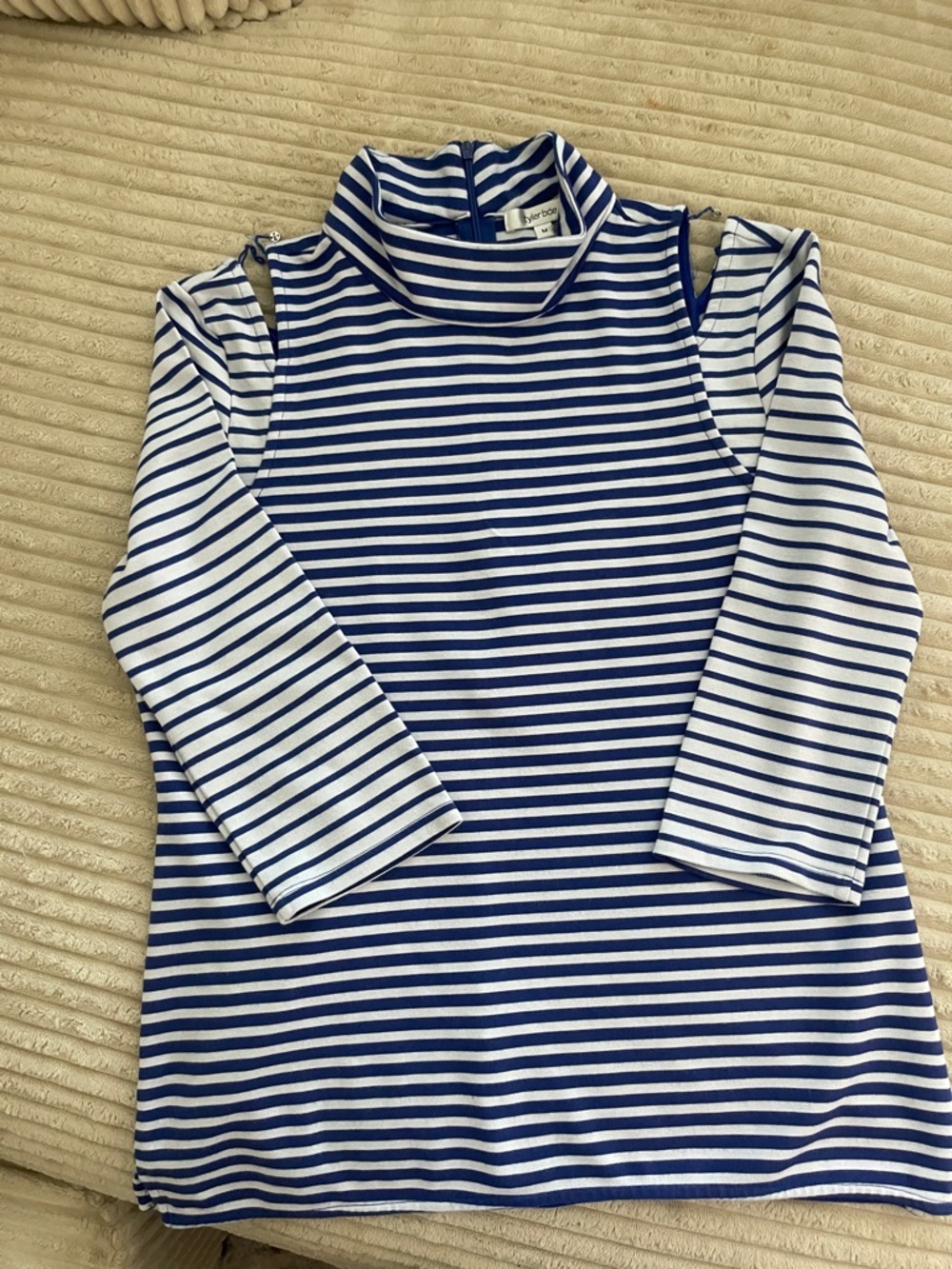 Tyler Boe Blue and White Striped Cold-Shoulder Top